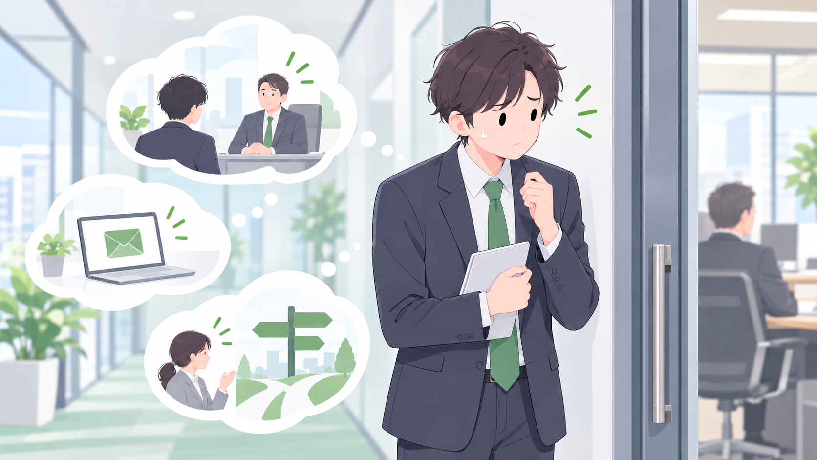 退職を伝えるのが怖くて上司に言えない人のイラスト