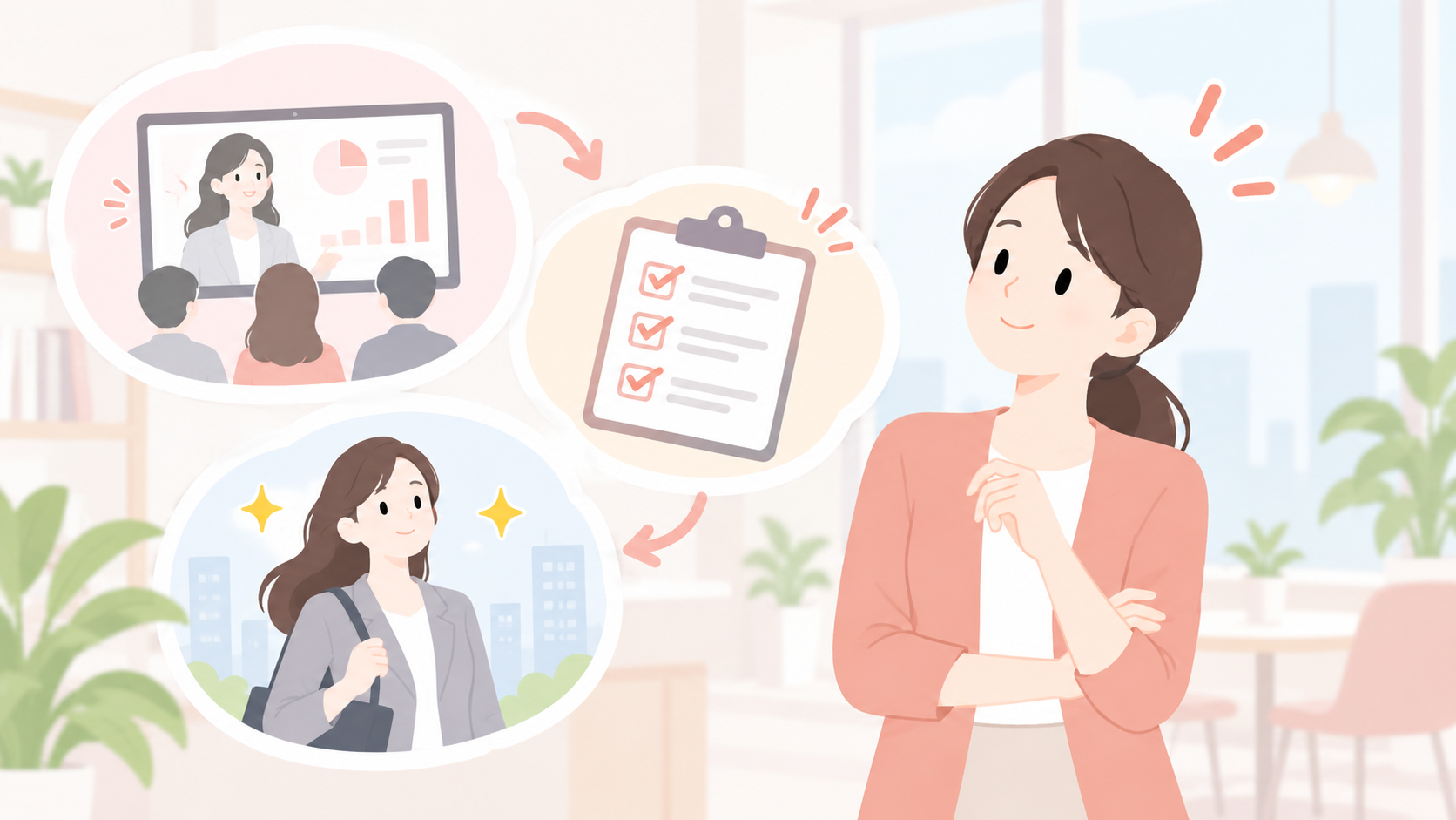 LadyCarryは自分に合うかを検討している女性のイラスト