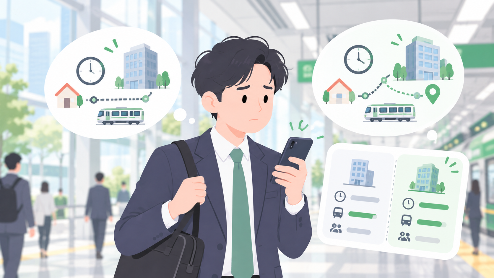 オフィス移転で退職を考えている人のイラスト