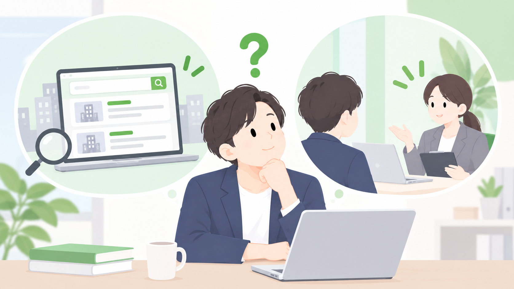 求人サイトかエージェントか迷う男性